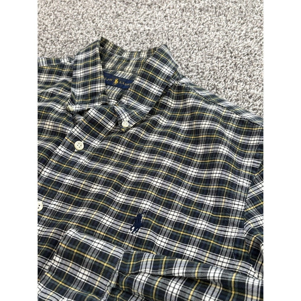 Ralph Lauren Mens Plaid Button Down Shirt Green Navy Yellow Long Sleeve Size M